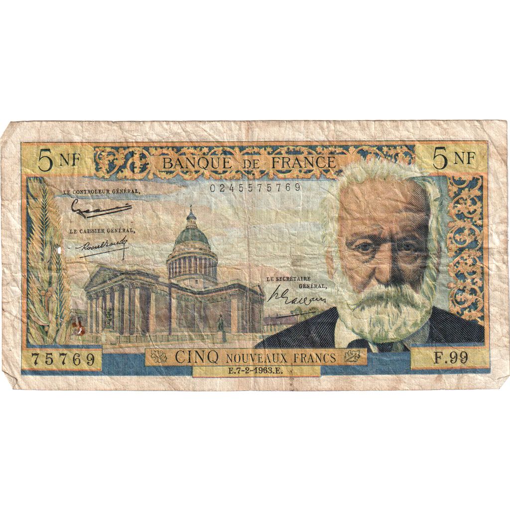 Frankrijk, 5 Nouveaux Francs, Victor Hugo, 1963-02-07, F.99, TB+