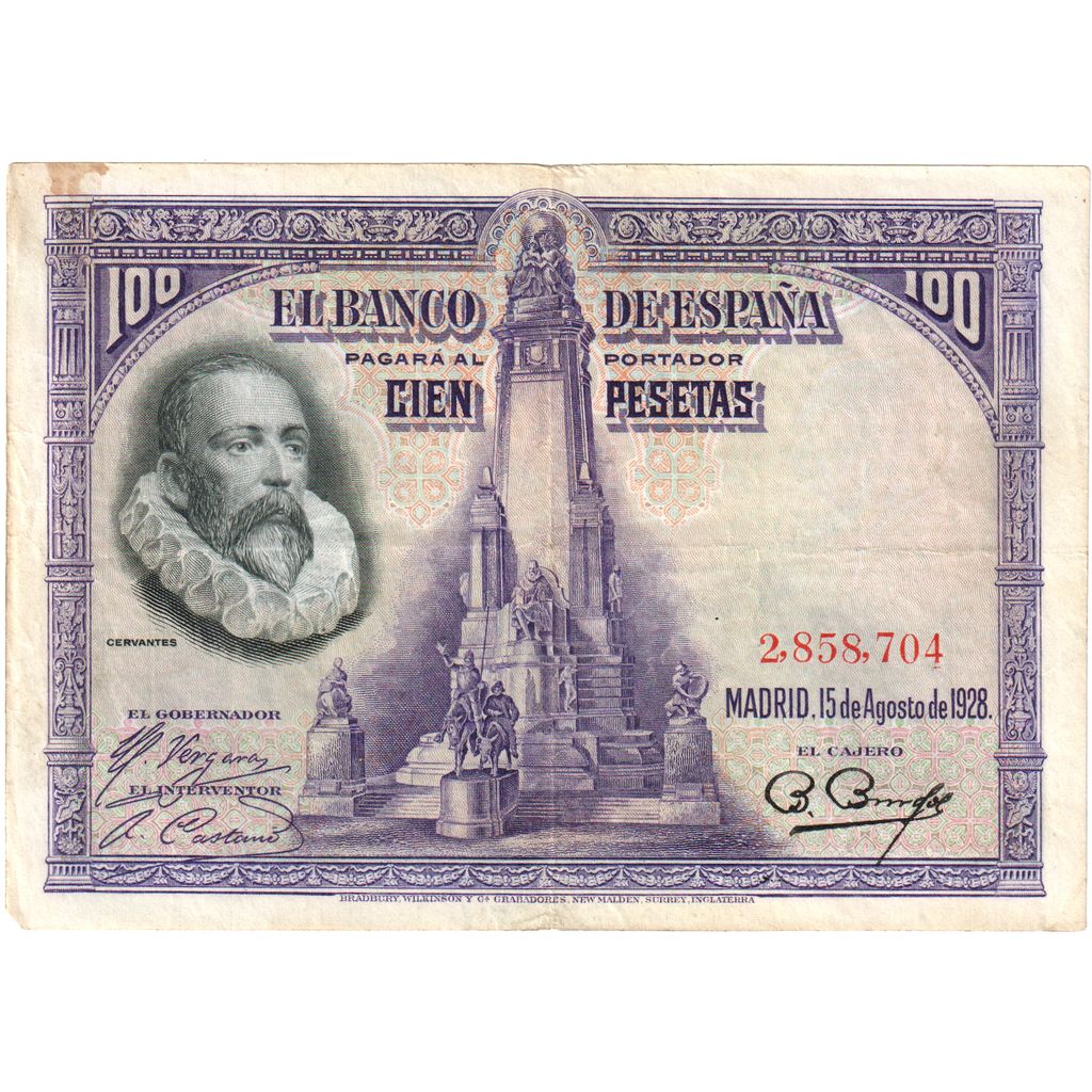 Spanje, 100 Pesetas, 1928-08-15, TB+