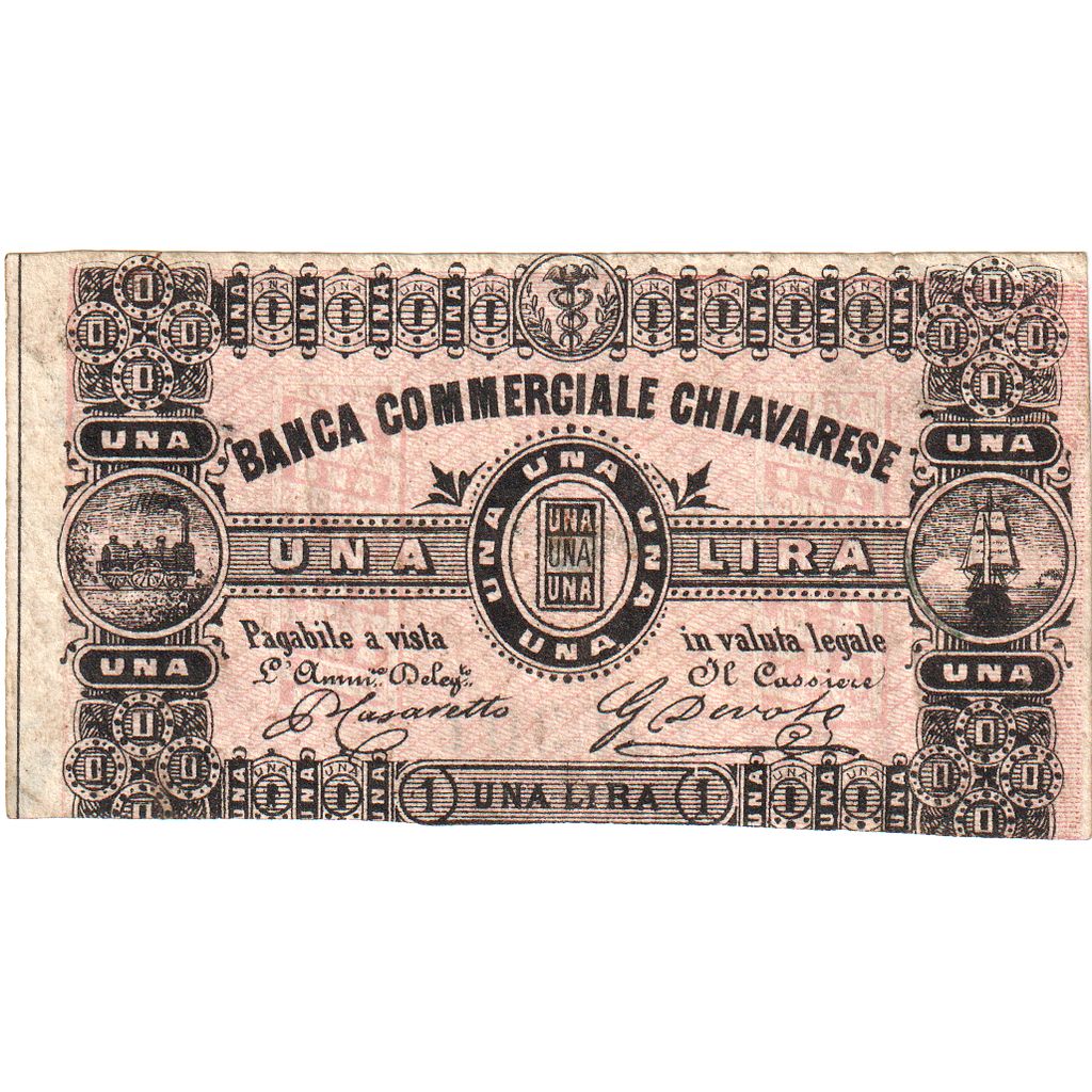 Italy, 1 Lira, BANCA COMMERCIALE CHIAVARESE, EF(40-45)