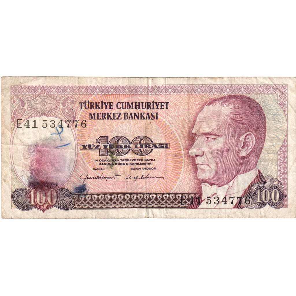Turquia, 100 Lira, 1970-01-14, VF(20-25)