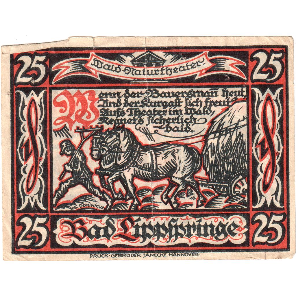Allemagne, Lippspringe, 25 Pfennig, 1921-05-28, TTB