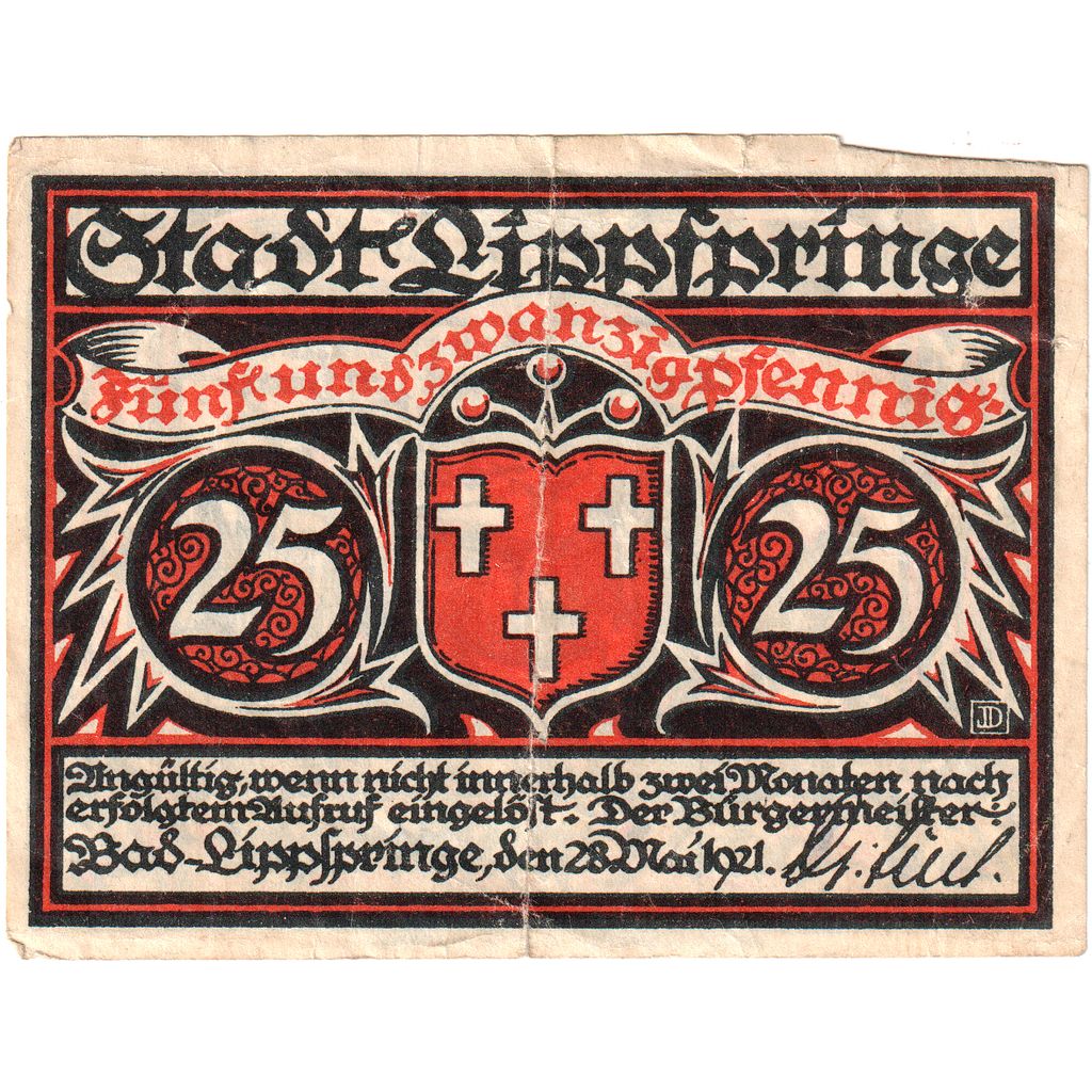 Allemagne, Lippspringe, 25 Pfennig, 1921-05-28, TTB