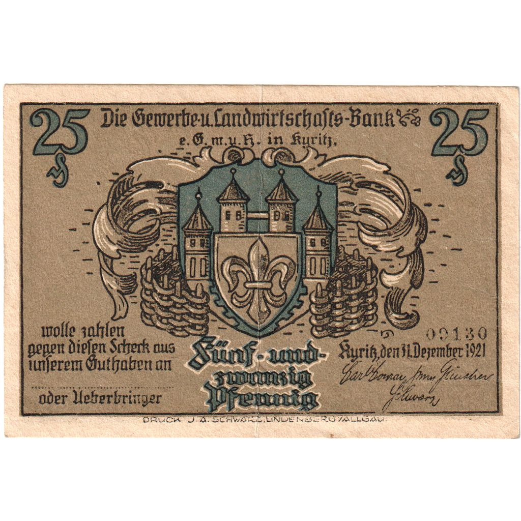Allemagne, Brandenburg, 25 Pfennig, 63337, TTB