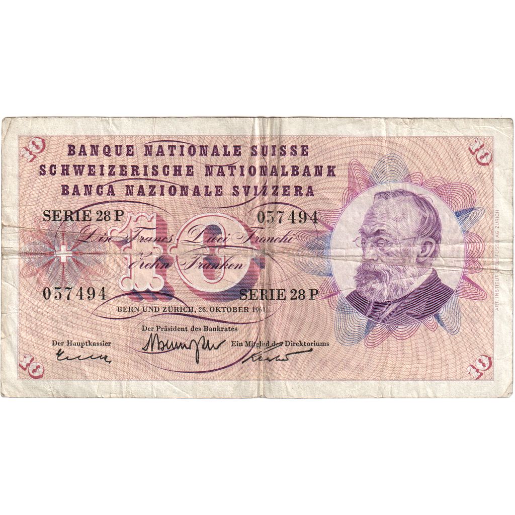 Suiza, 10 Franken, 1965-01-21, BC