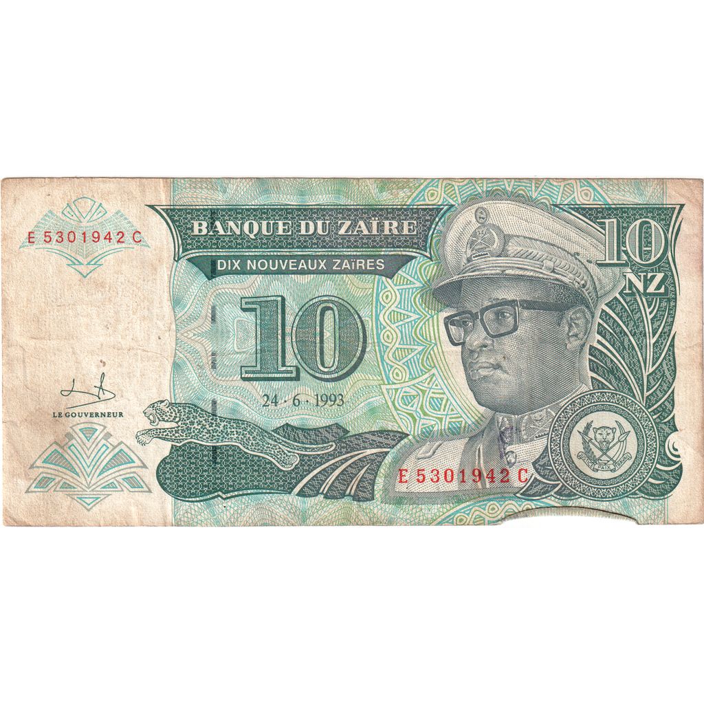 Zaïre, 10 Nouveaux Zaïres, 1993-06-24, TB+