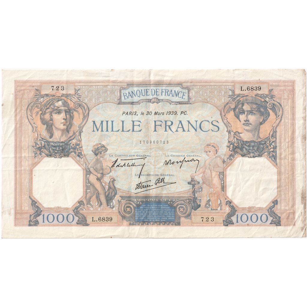 Francja, 1000 Francs, Cérès et Mercure, 1939-03-30, L.6839, EF(40-45)