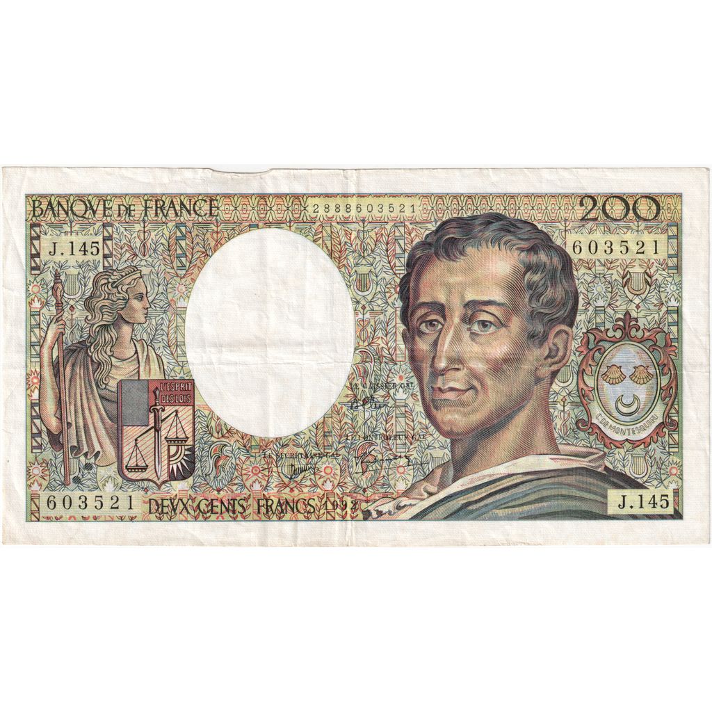 Francia, 200 Francs, Montesquieu, Undated (1992), J.145, MBC