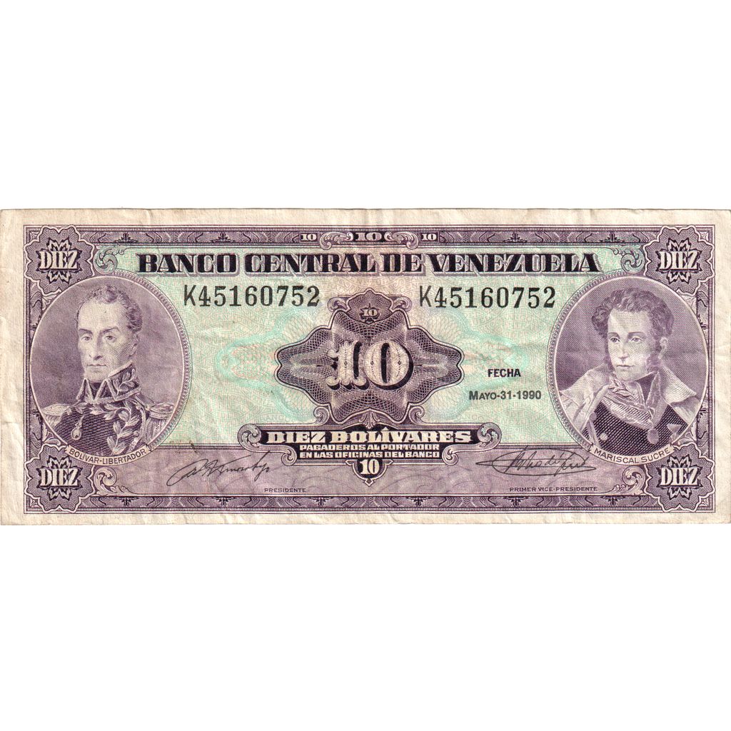 Venezuela, 10 Bolívares, 1990-05-31, EF(40-45)