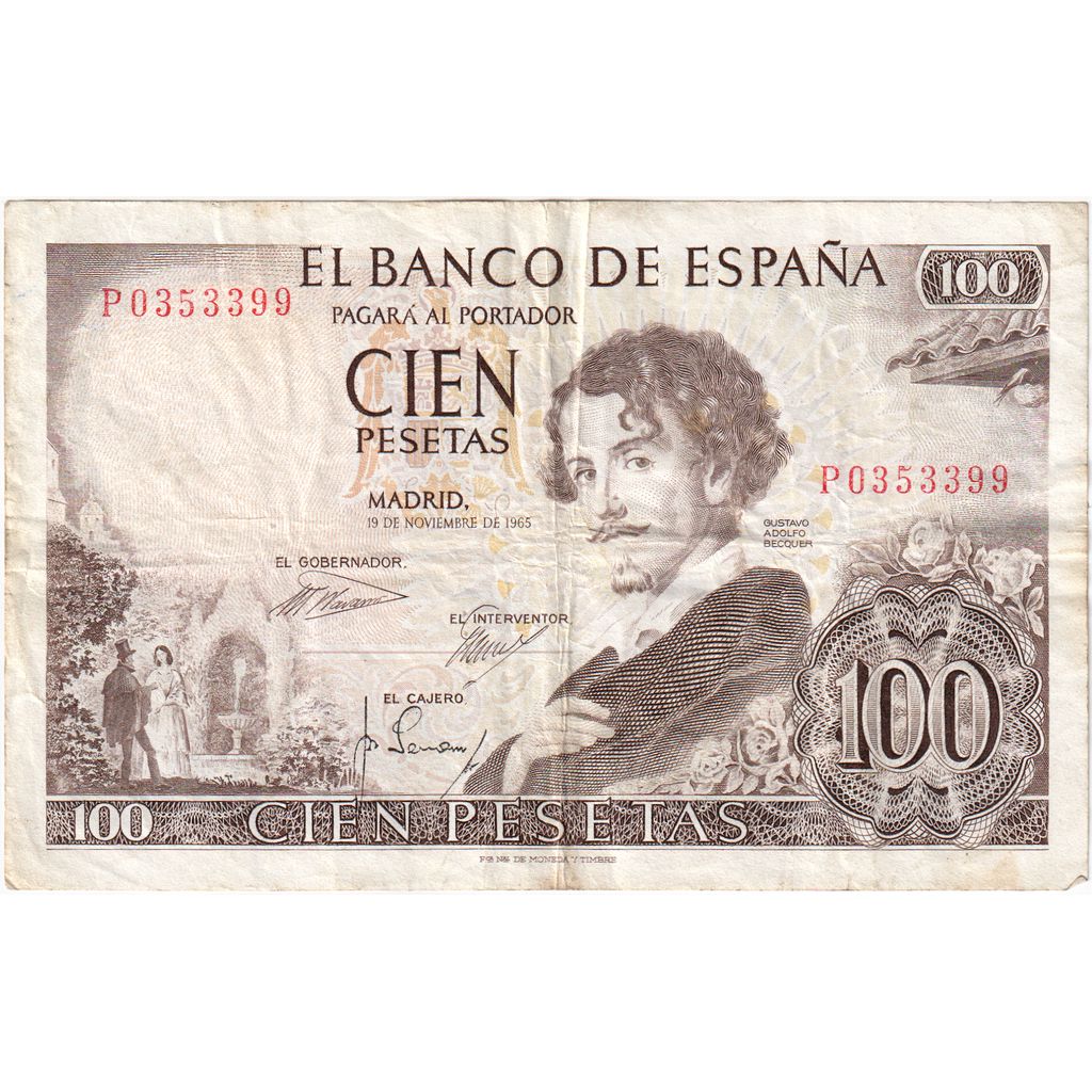 Spain, 100 Pesetas, 1965-11-19, VF(30-35)