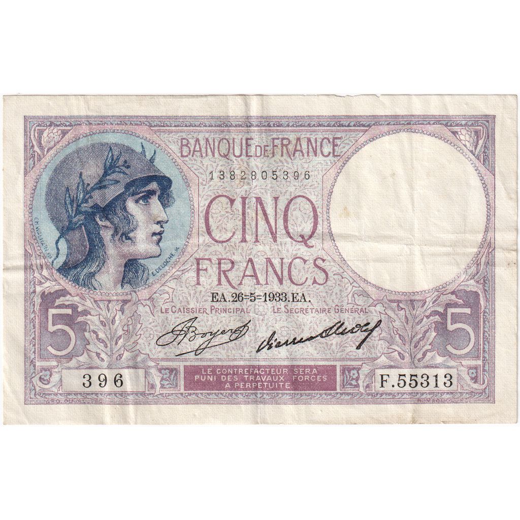 Francia, 5 Francs, Violet, 1933-05-26, F.55313, MBC