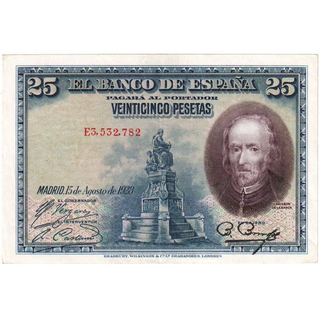 Spain, 25 Pesetas, 1928-08-15, AU(55-58)