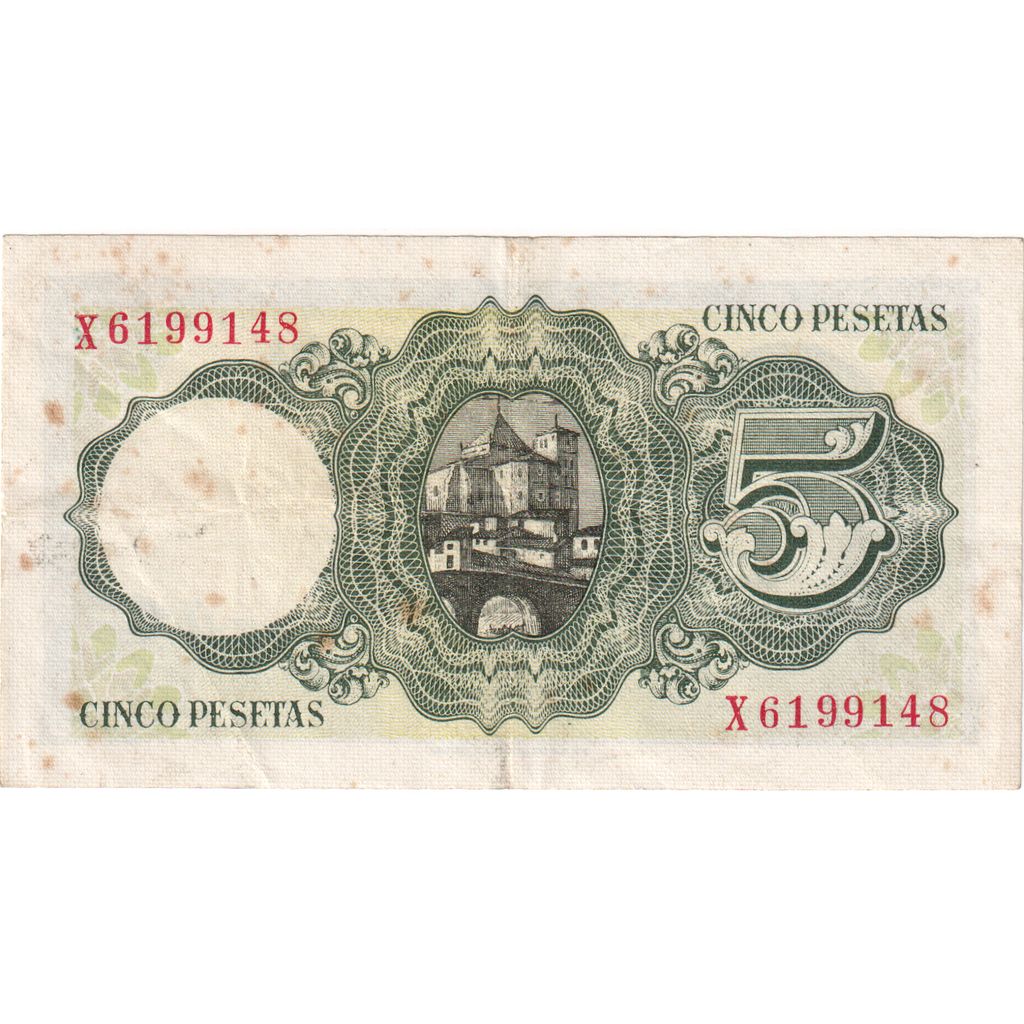Espagne, 5 Pesetas, 1951-08-16, TB