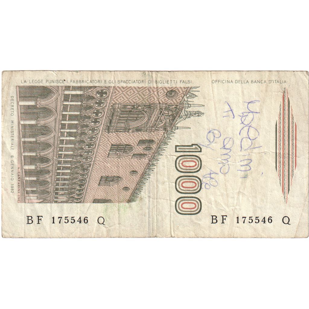Itália, 1000 Lire, 1982-01-06, VF(20-25)