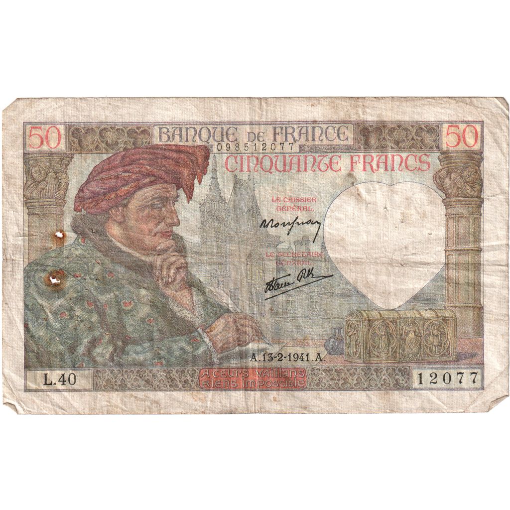 Francia, 50 Francs, Jacques Coeur, 1941-02-13, L.40, BC