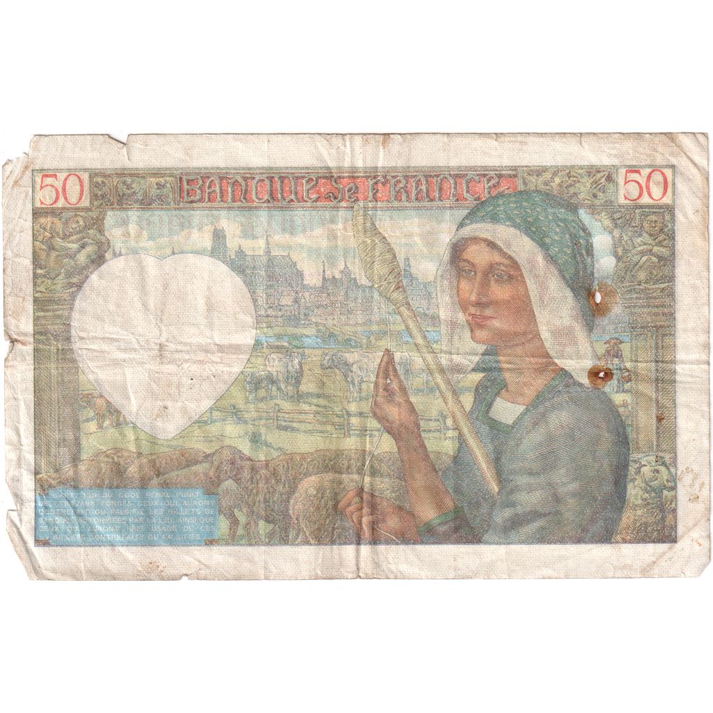 France, 50 Francs, Jacques Coeur, 1941-09-11, P.117, VF(20-25)