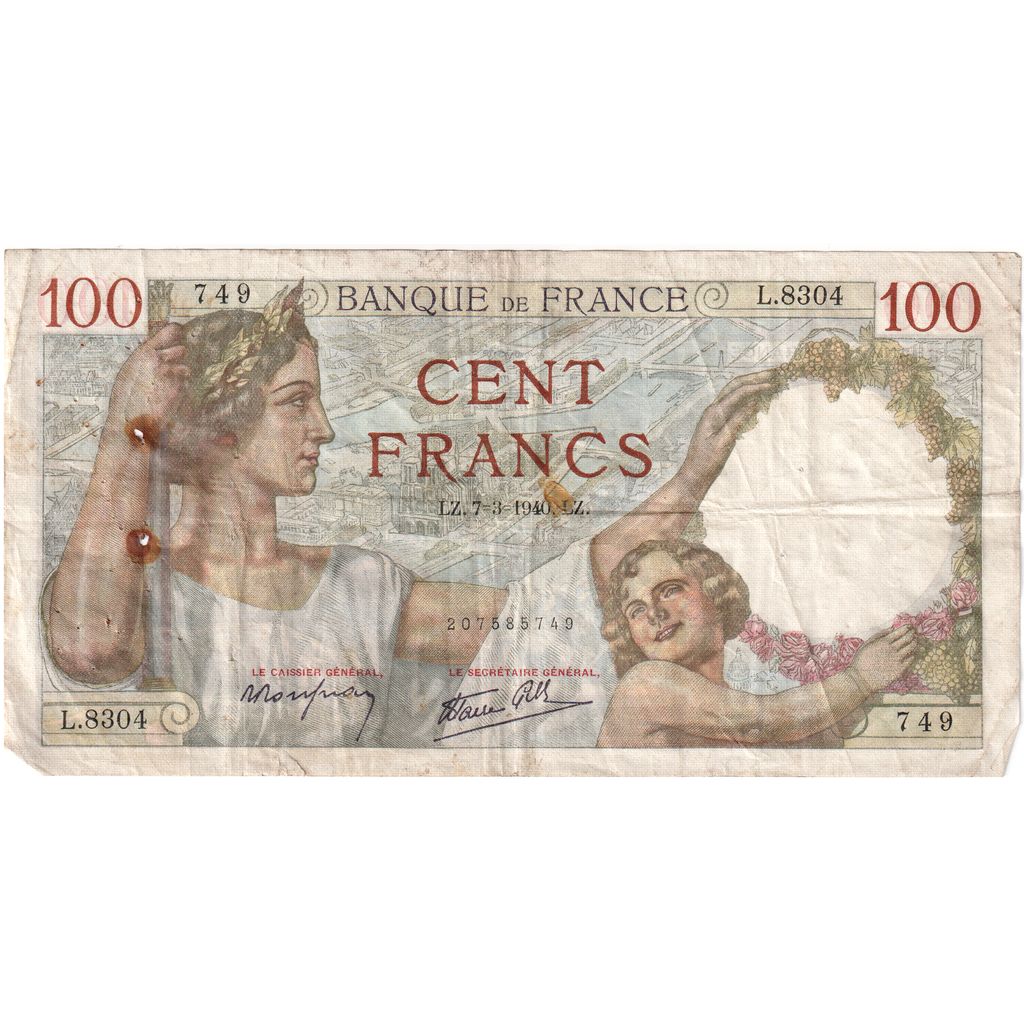 Francia, 100 Francs, Sully, 1940-03-07, L.8304, BC