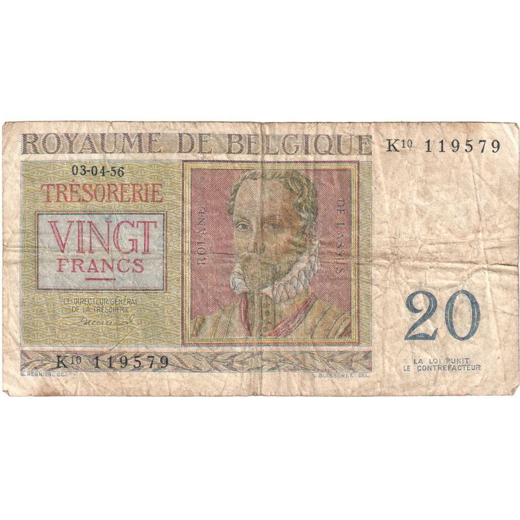 België, 20 Francs, 1956-04-03, TB