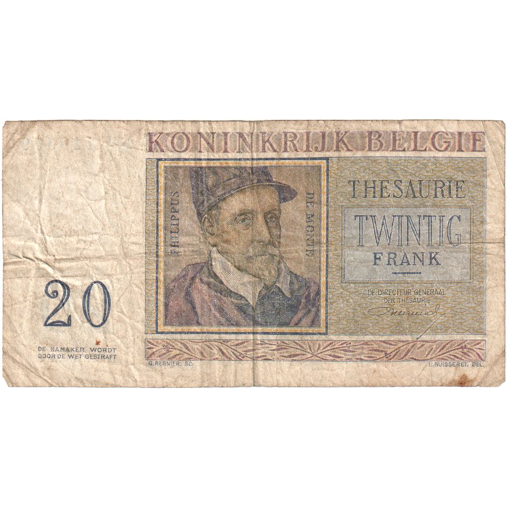 België, 20 Francs, 1956-04-03, TB