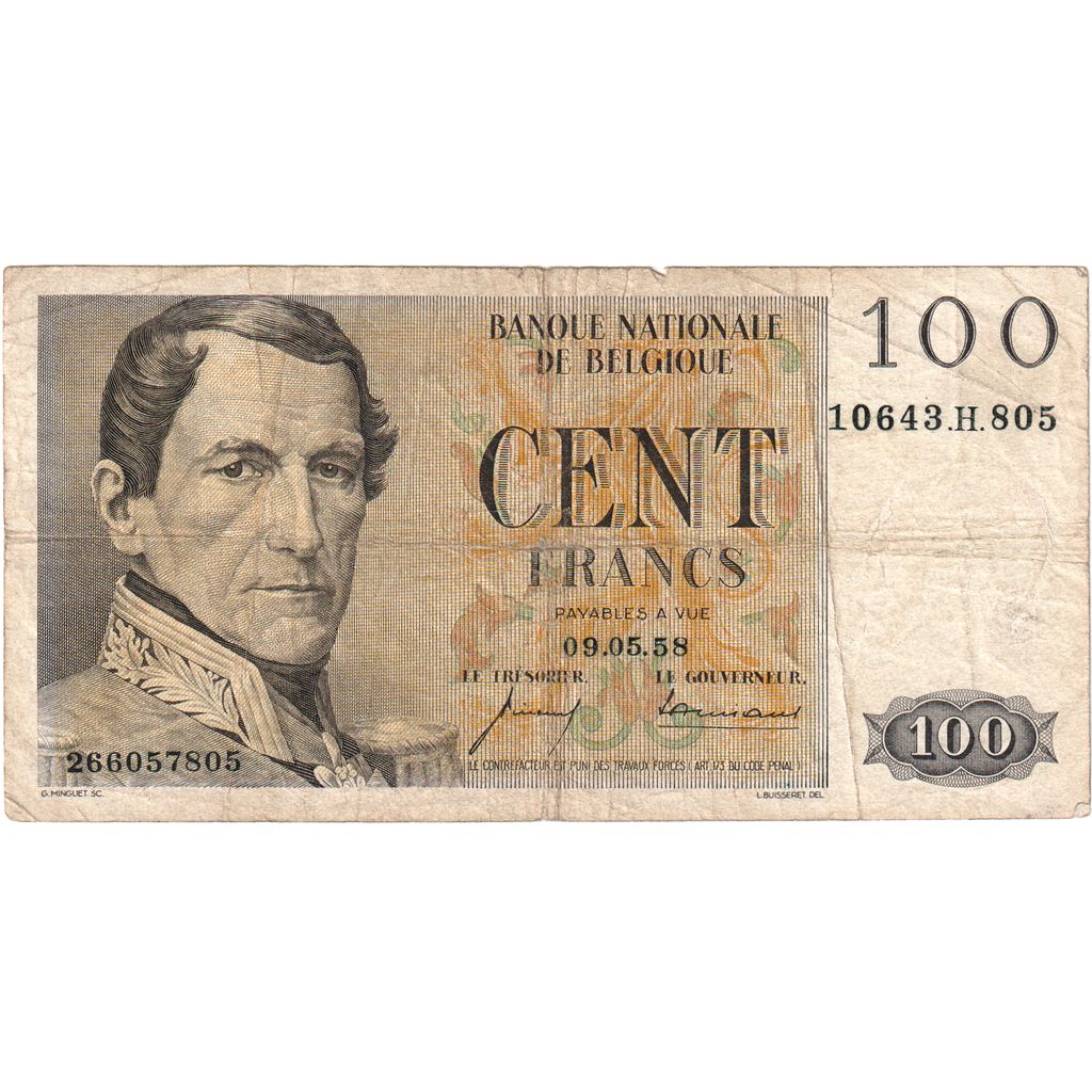 Belgium, 100 Francs, 1958-05-09, VF(20-25)