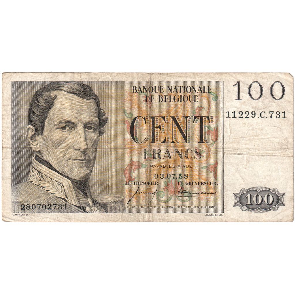Belgio, 100 Francs, 1958-05-09, MB
