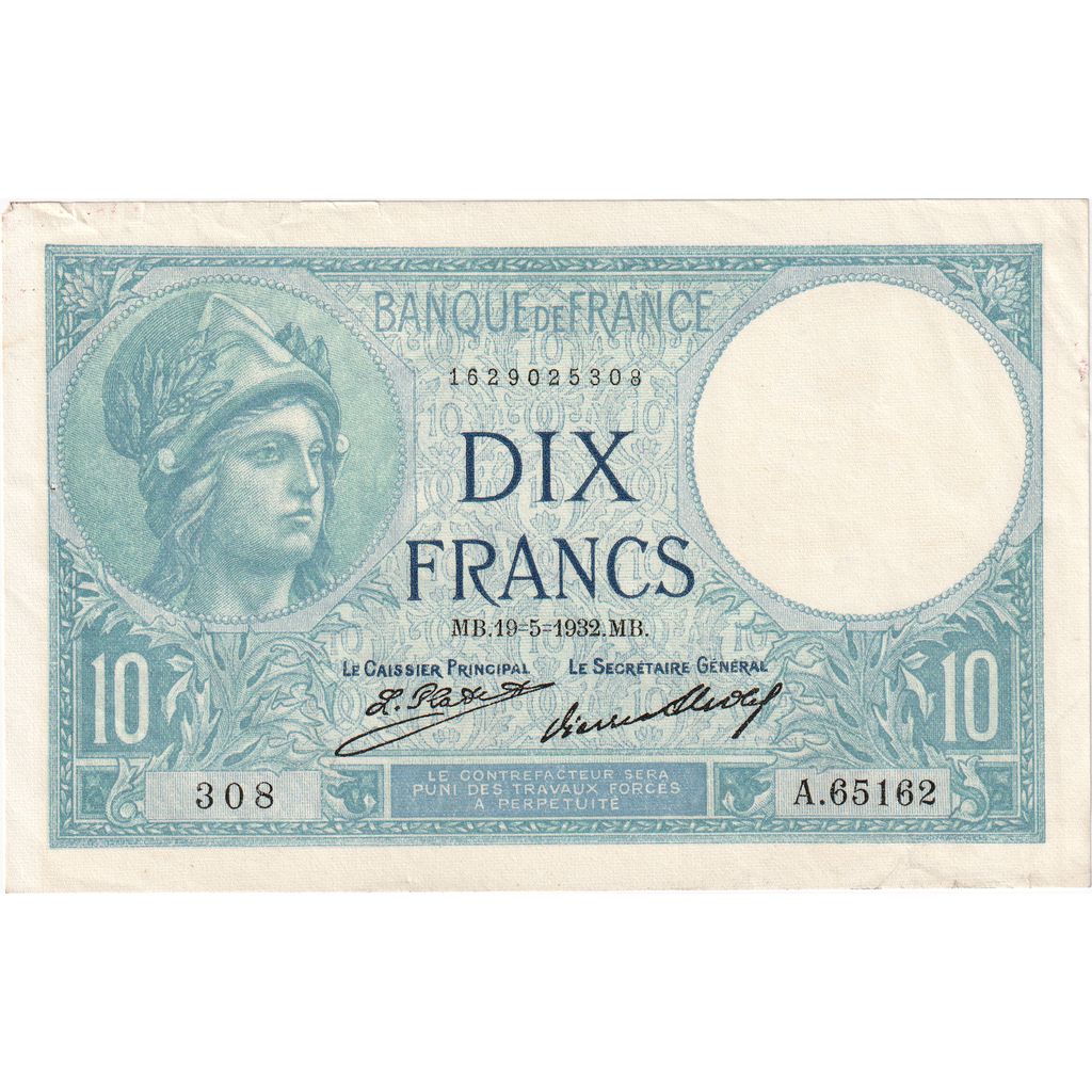 France, 10 Francs, Minerve, 1932-05-19, A.65162, SUP