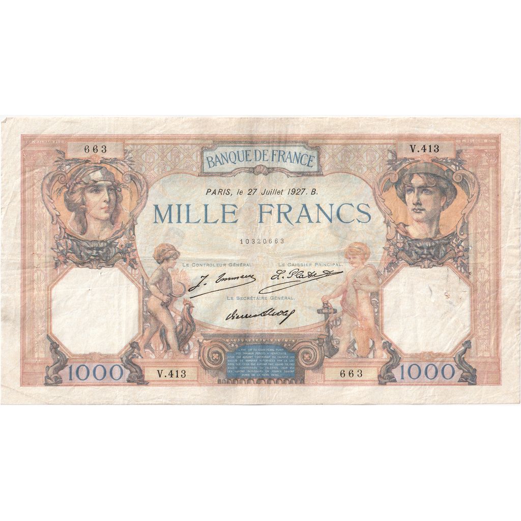 France, 1000 Francs, Cérès et Mercure, 1927-07-27, V.413, TTB