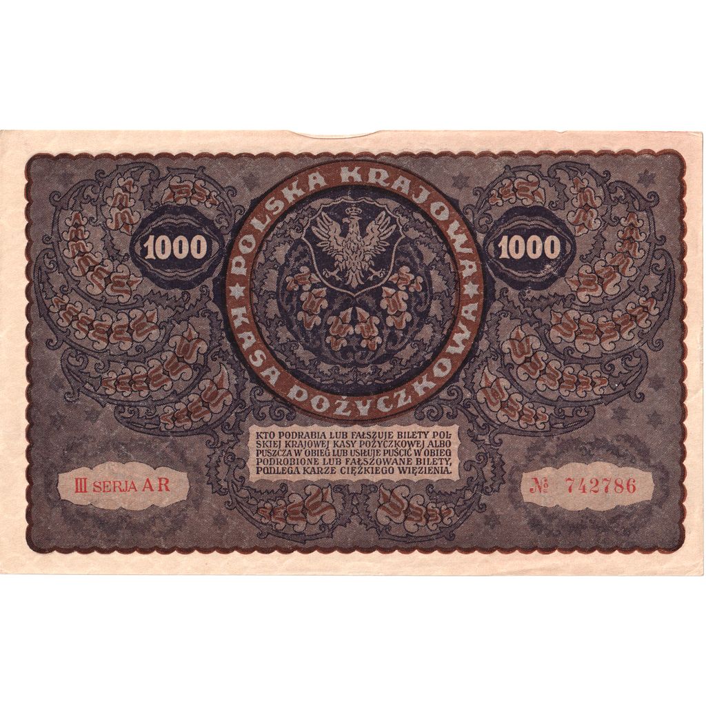 Polonia, 1000 Marek, 1919-08-23, EBC, PMG