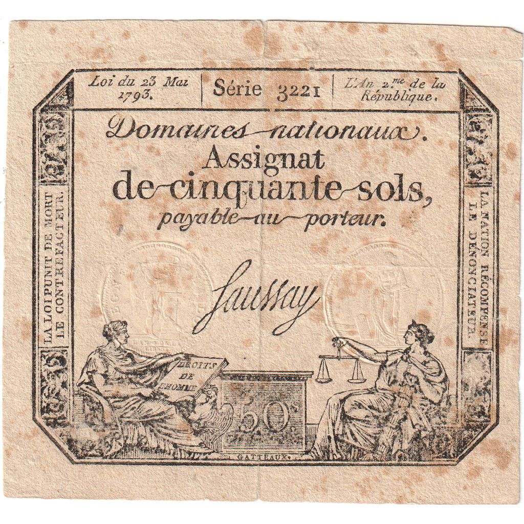 France, 50 Sols, 23.5.1793, SERIE 3221, EF(40-45)
