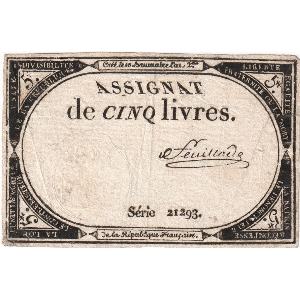 Frankreich, 5 Livres, 10 brumaire de l'an 2 - (31 octobre 1793), SERIE 21293, SS