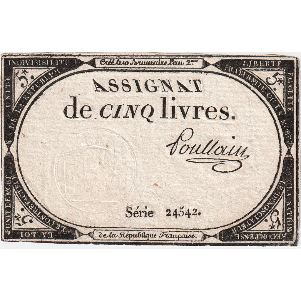 Francia, 5 Livres, 10 brumaire de l'an 2 - (31 octobre 1793), SERIE 24542, SPL-