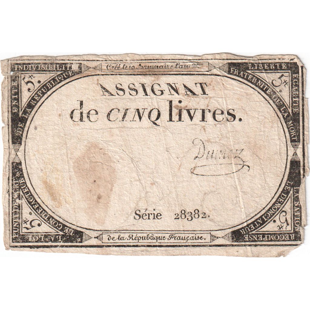 Francia, 5 Livres, 10 brumaire de l'an 2 - (31 octobre 1793), SERIE 28382, MB+