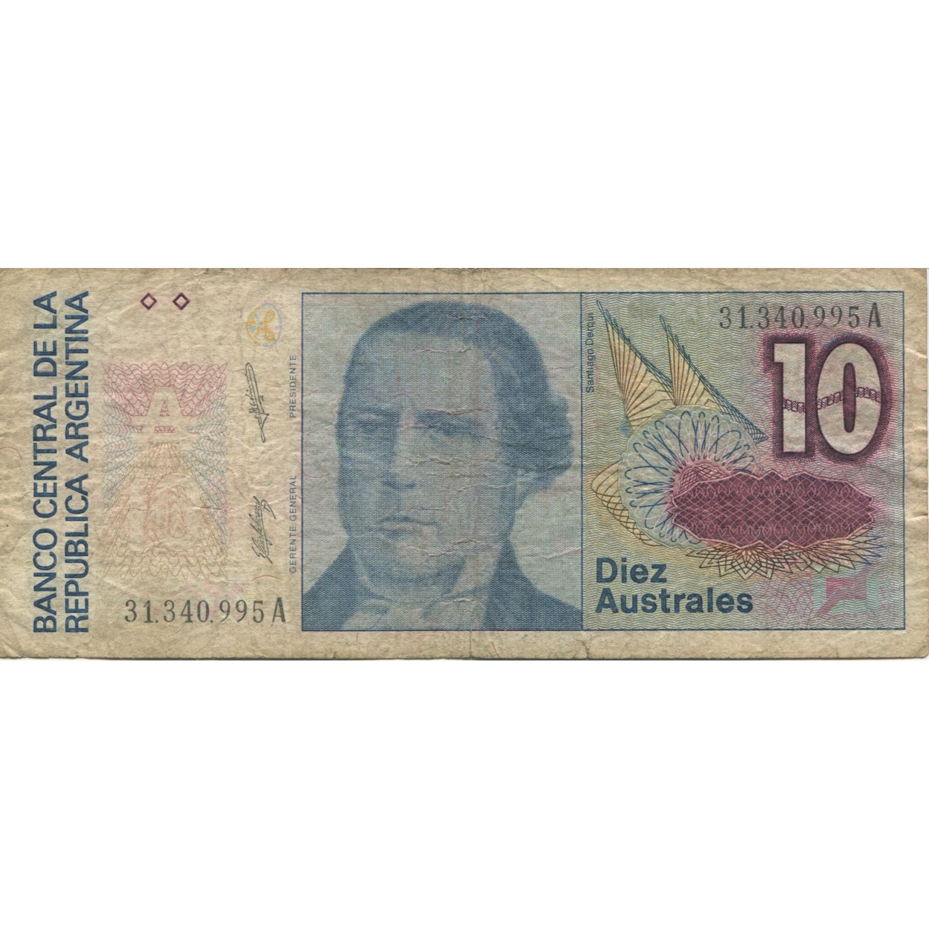 Banconote, Argentina, 10 Australes, KM:325b, B