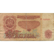 Nota, Bulgária, 5 Leva, 1962, 1962, KM:90a, VG(8-10)