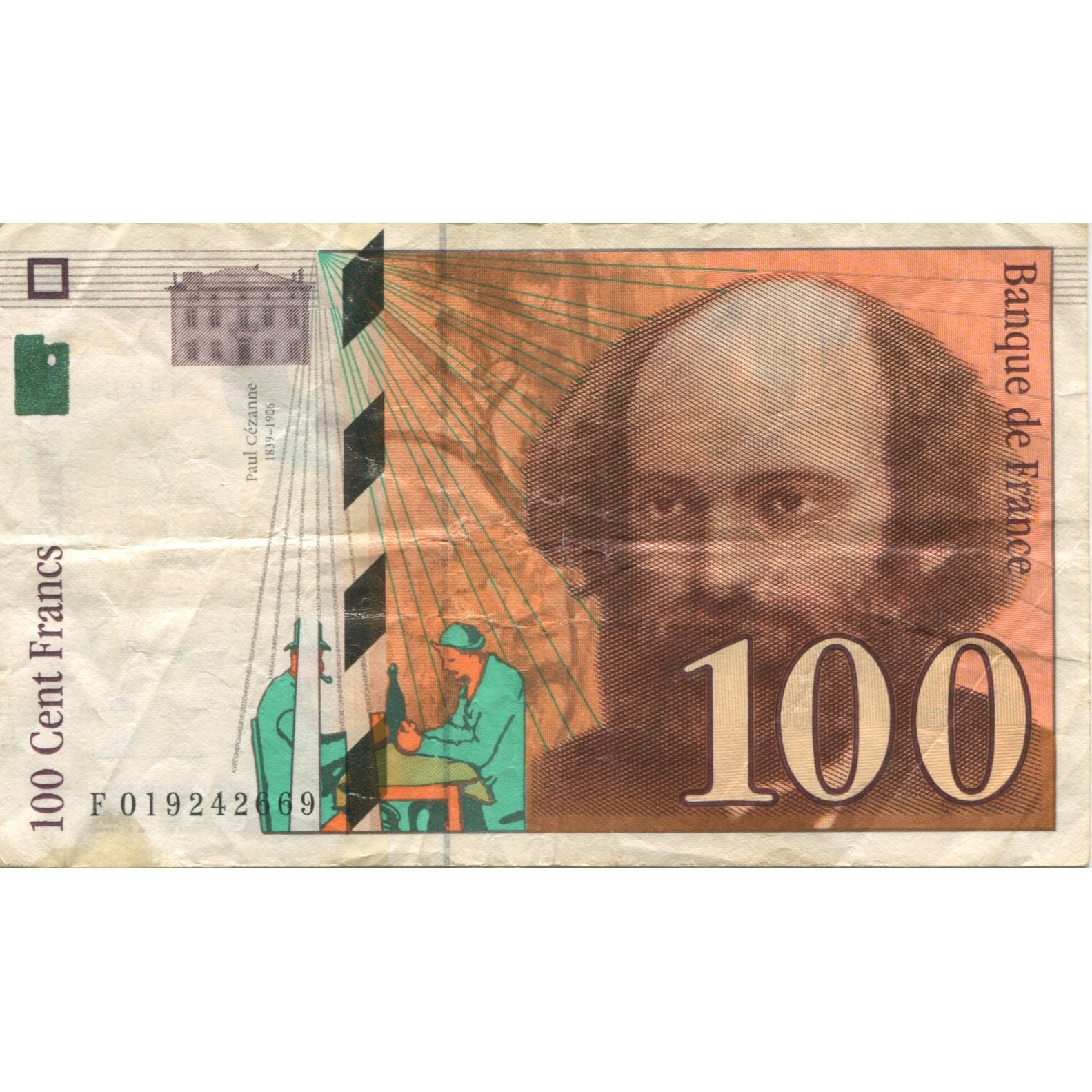 Francja, 100 Francs, Cézanne, 1997, VF(20-25), Fayette:F74.01, KM:158a