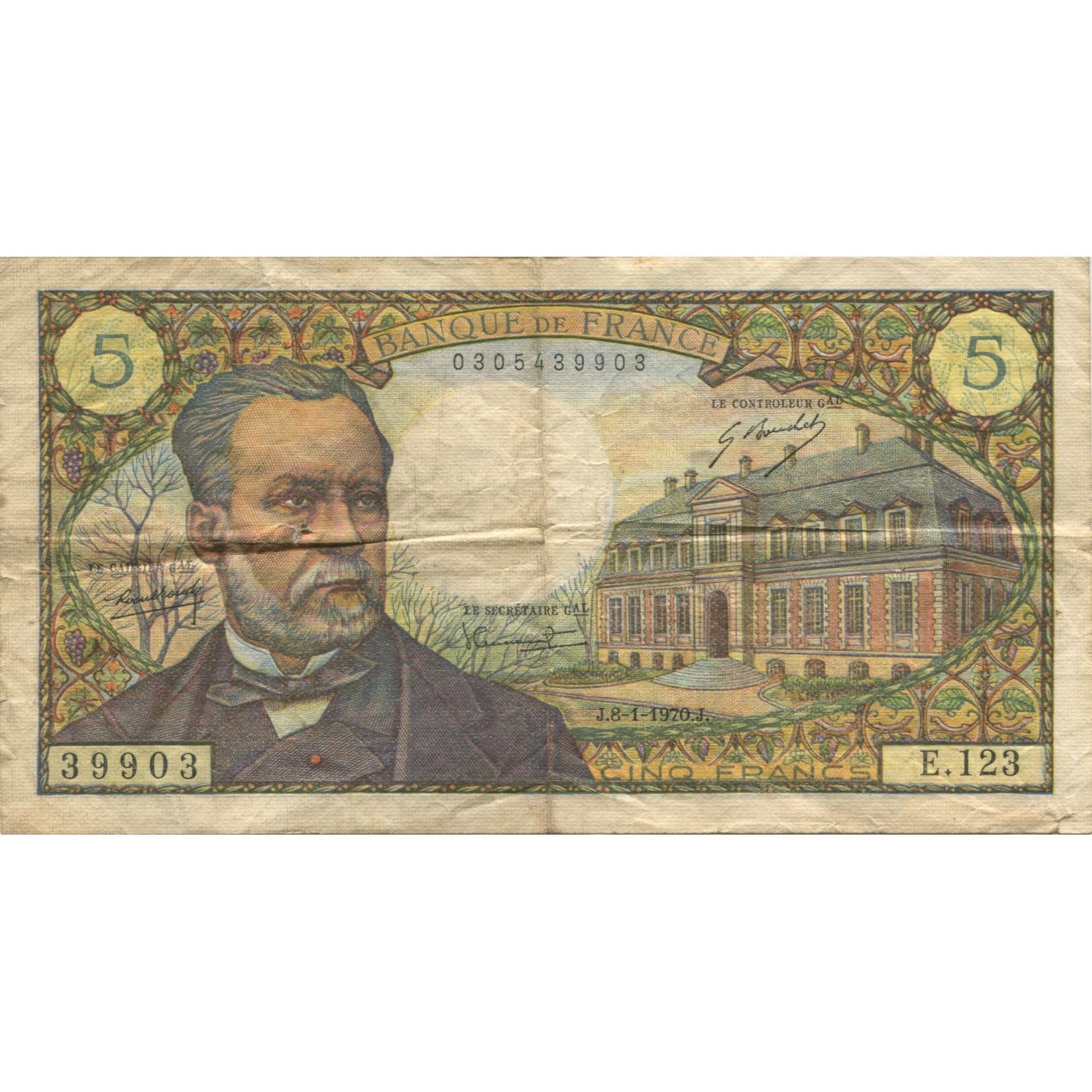 France, 5 Francs Pasteur, 1970, R.Tondu-P.Gargam-H.Morant, 1970-01-08, VF(20-25)