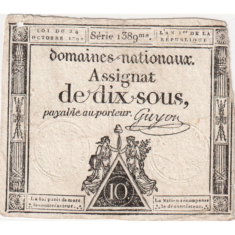 France, 10 Sous, L'an 2ème de la République - (23 mai 1793), SERIE 1389