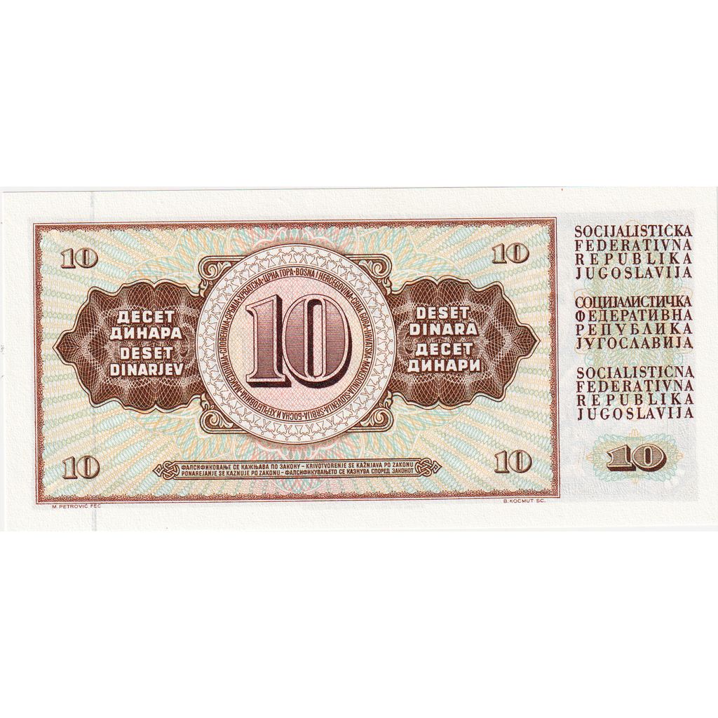 Jugoslávia, 10 Dinara, 1981-11-04, UNC(65-70)