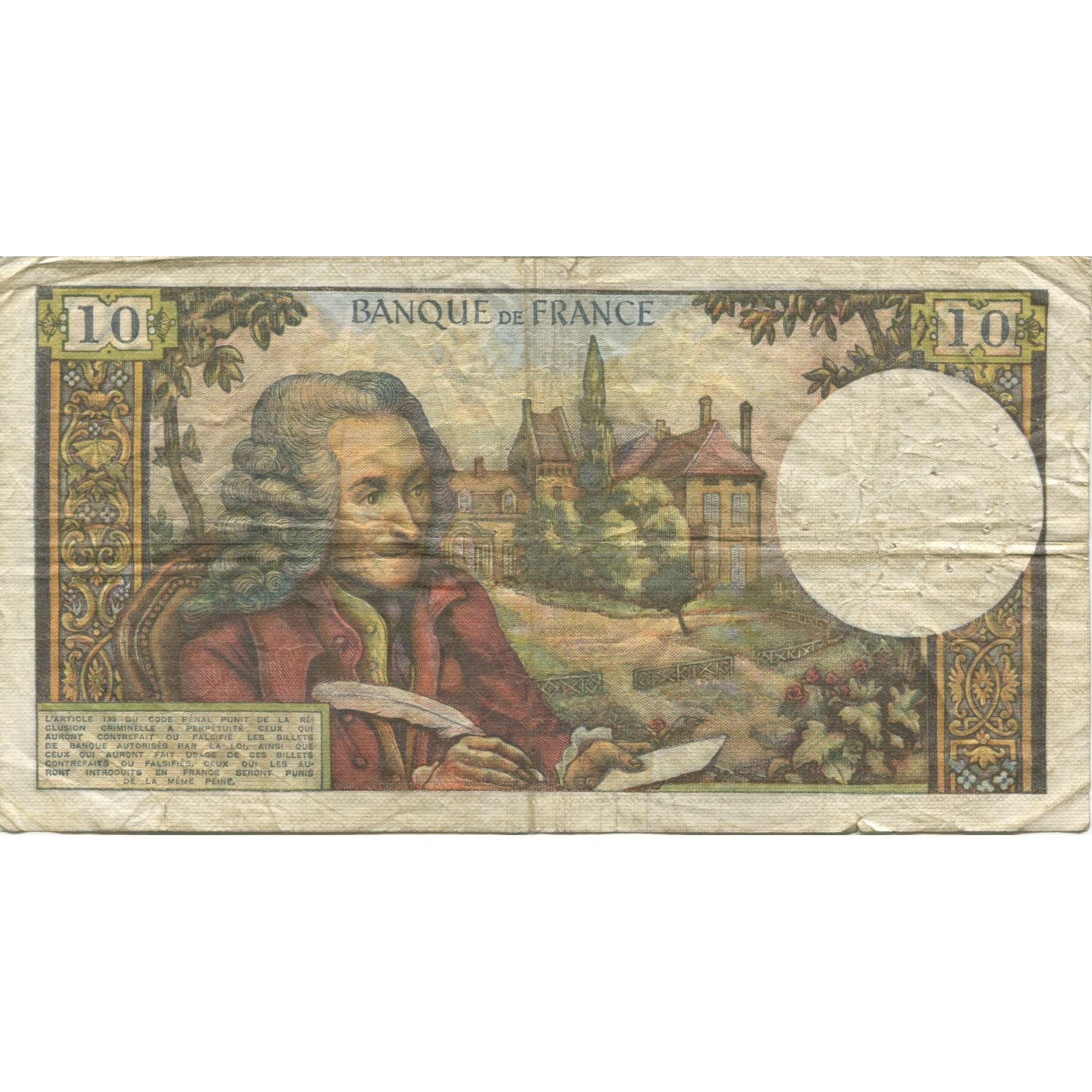 France, 10 Francs, Voltaire, 1971, 1971-11-05, VF(20-25), Fayette:62.52, KM:147d