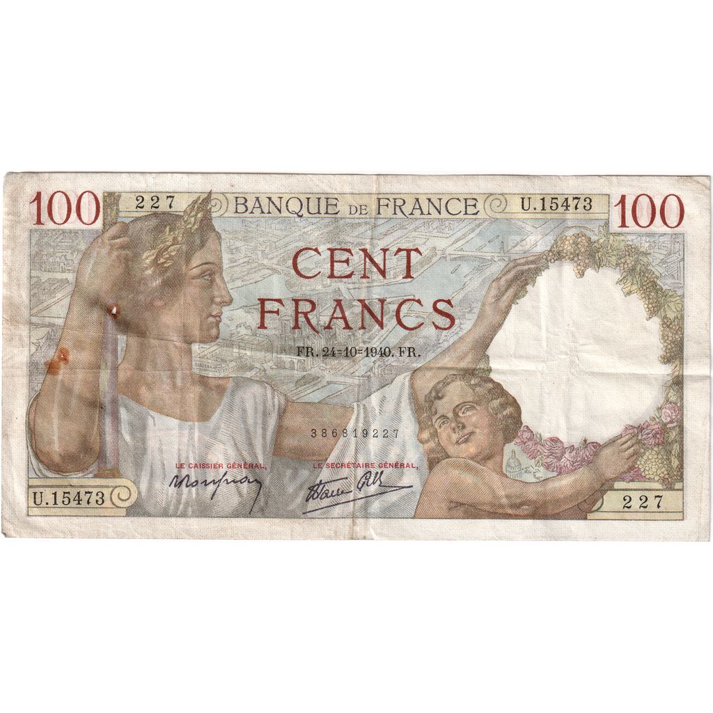 Francia, 100 Francs, Sully, 1940-10-24, U.15473, MB+
