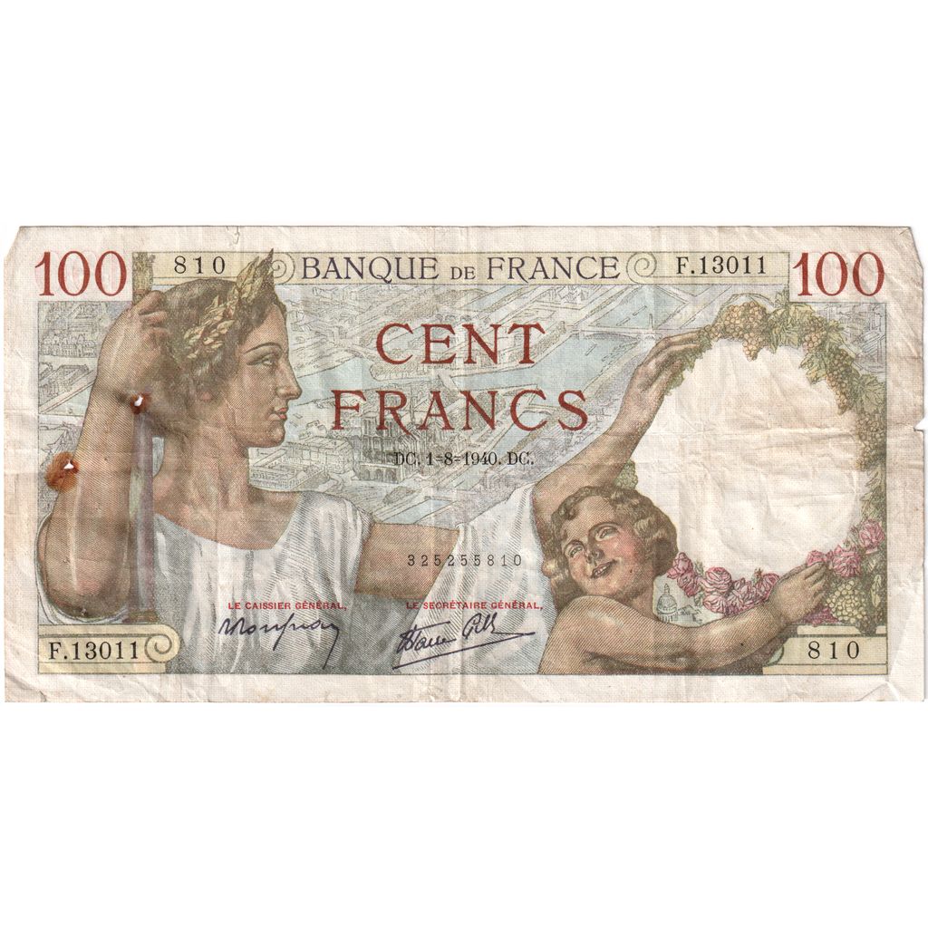 Francia, 100 Francs, Sully, 1940, 1940-08-01, MB+, Fayette:26.34, KM:94