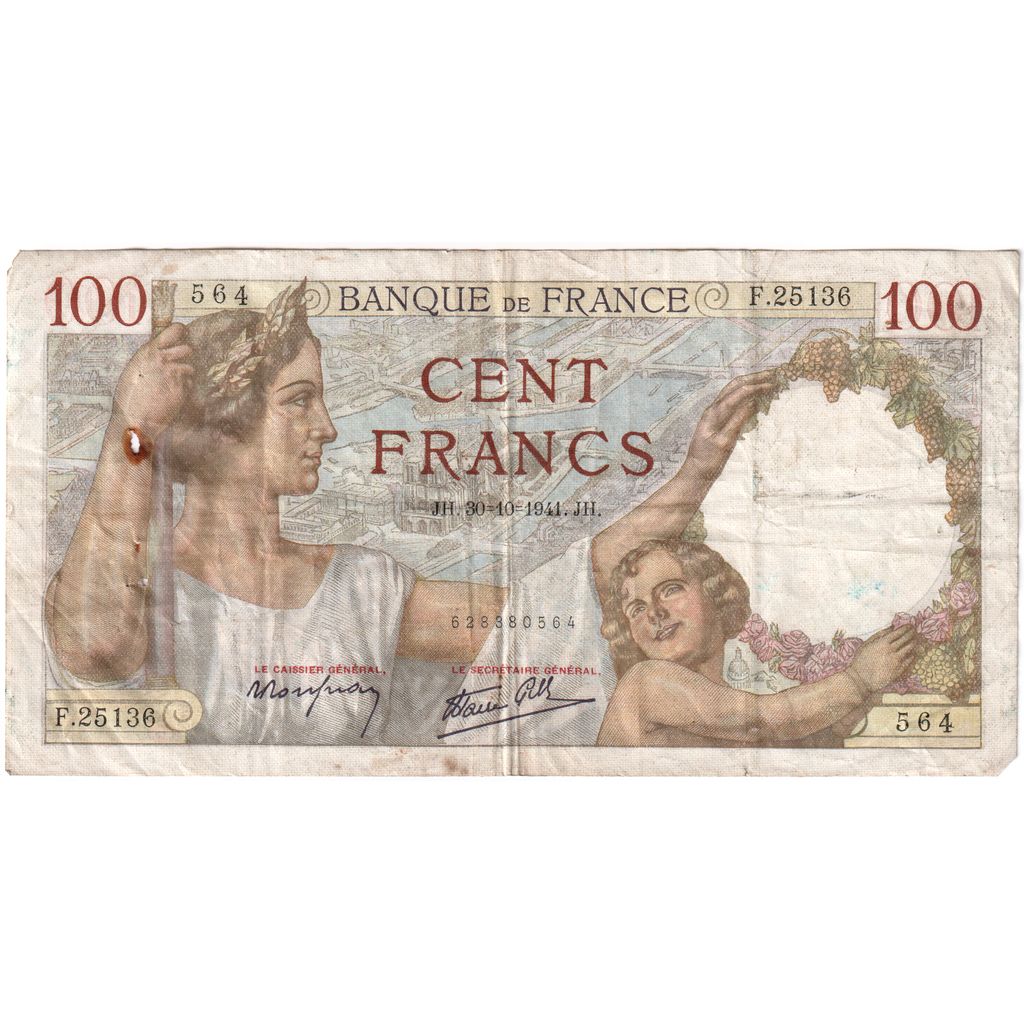 Francia, 100 Francs, Sully, 1941-10-30, F.25136, MB