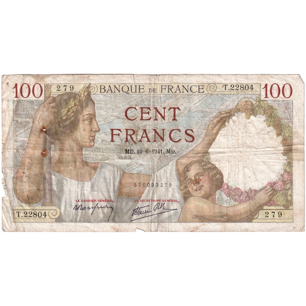 França, 100 Francs, Sully, 1941-06-19, T.22804, VF(20-25)