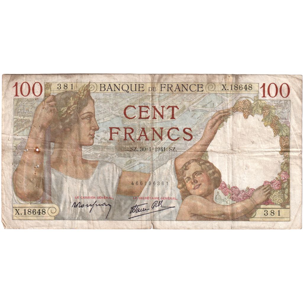 Francia, 100 Francs, Sully, 1941-01-30, X.18648, MB