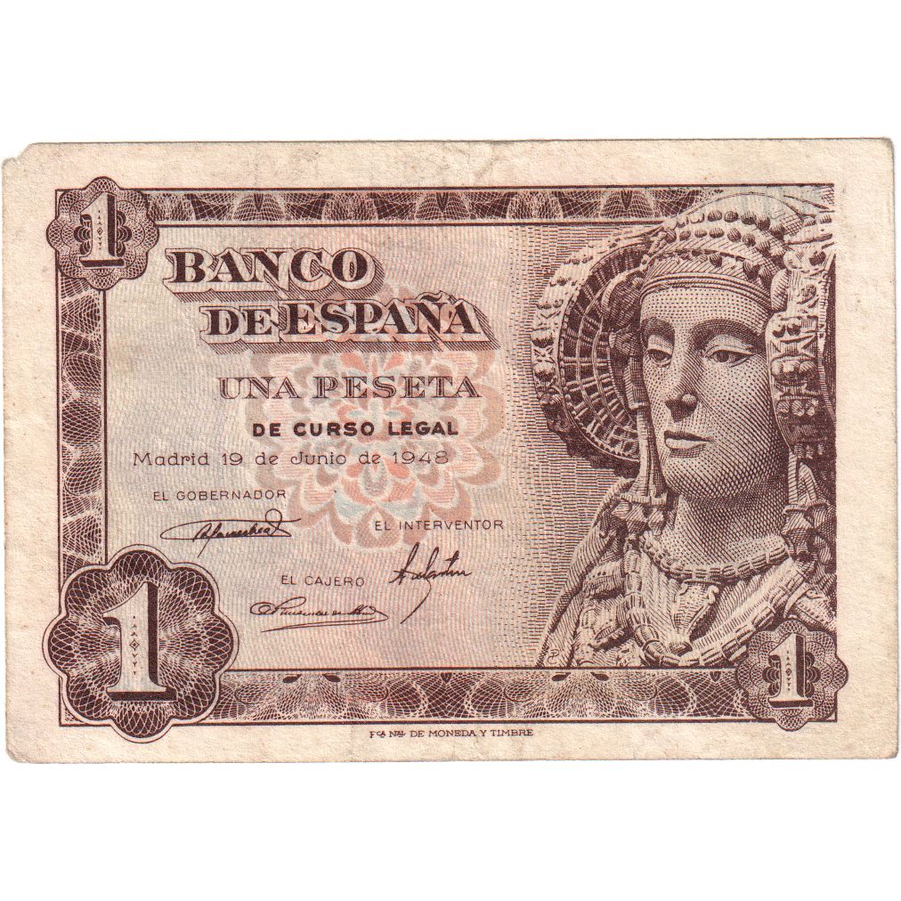 Spagna, 1 Peseta, 1948-06-19, MB+