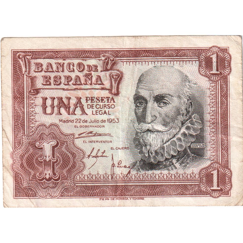 Spagna, 1 Peseta, 1953-07-22, MB+
