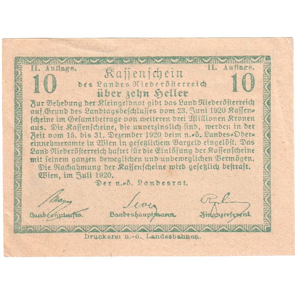 Autriche, Niederösterreich, 10 Heller, SPL