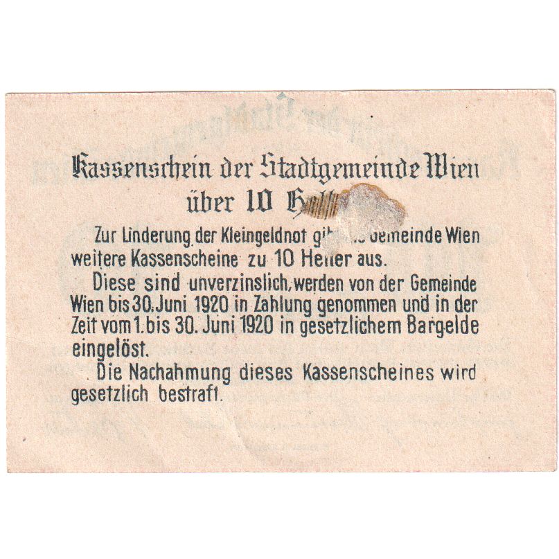Austria, Wien N.Ö. Stadtgemeinde, 10 Heller, 1920-02-19, UNC(63)