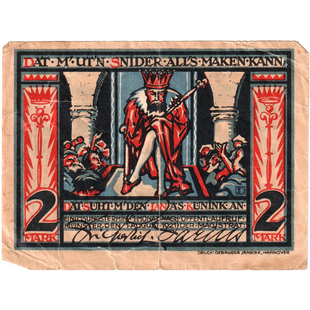 Niemcy, Munster, 2 Mark, 1921-08-01, EF(40-45)