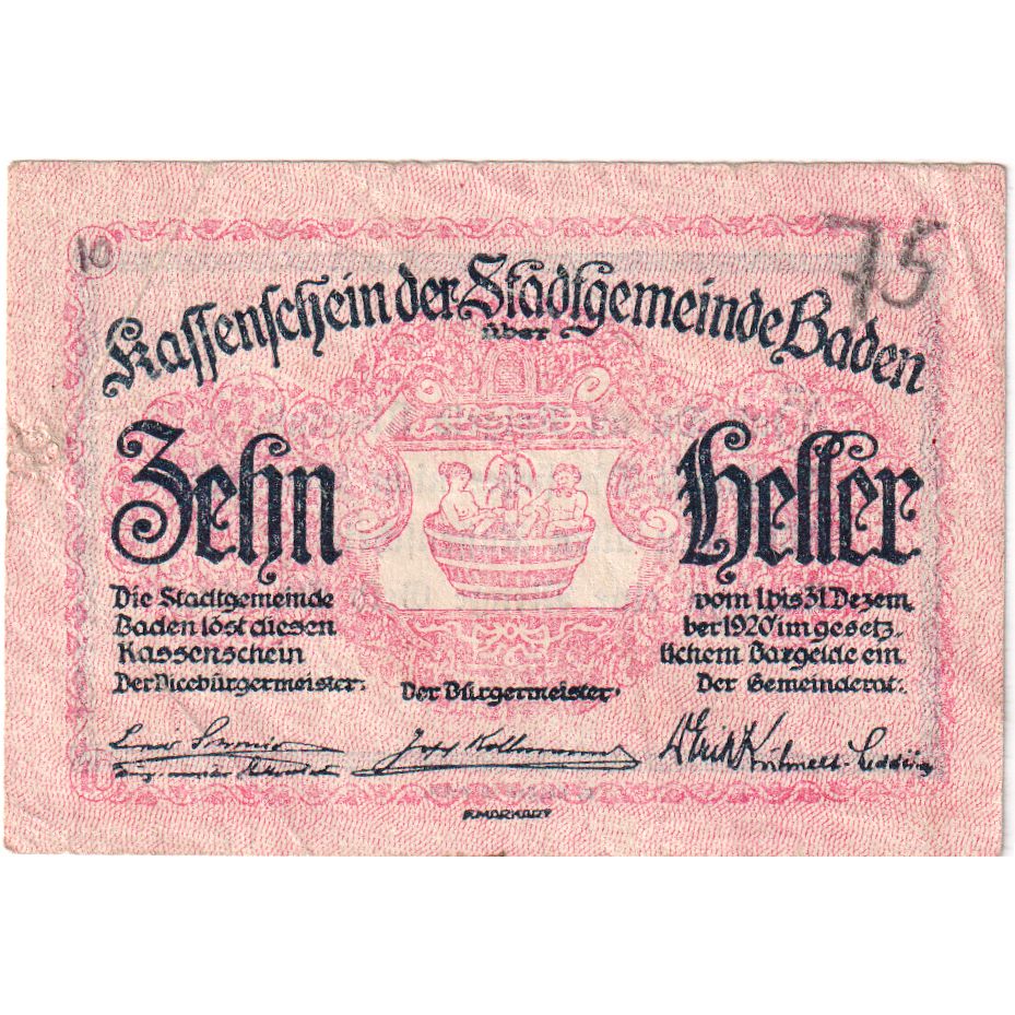Österreich, Baden, 10 Heller, 1920-12-31, VZ
