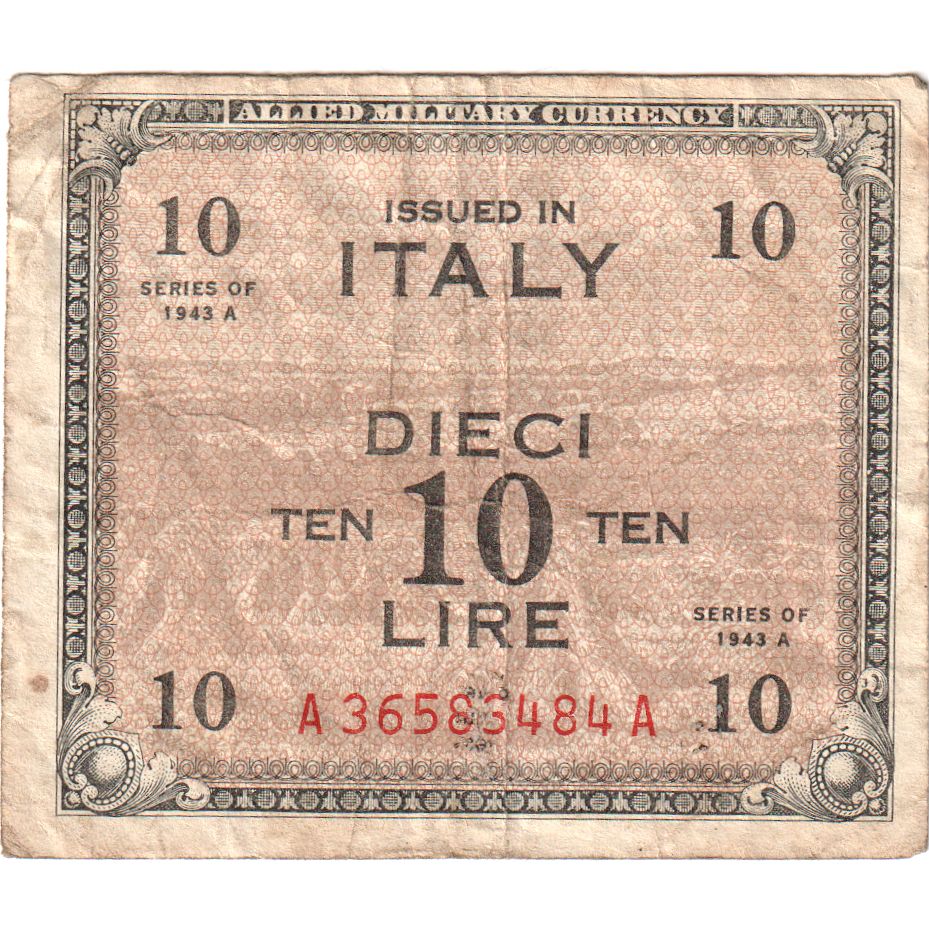 Banknote, Italy, 10 Lire, 1943, Undated (1943), KM:M19b, VF(20-25)